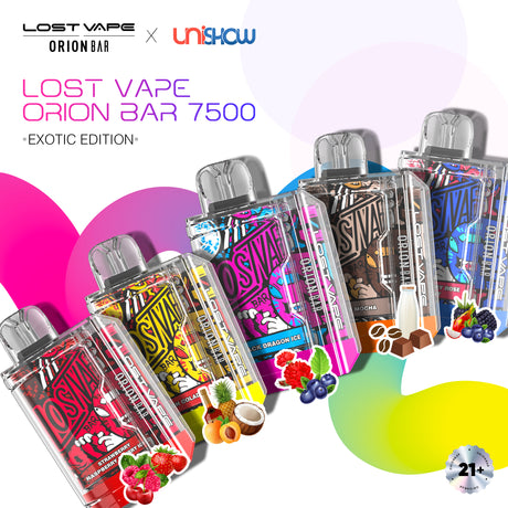 Lost Vape Orion Bar x UNISHOW Exclusive "EXOTIC EDITION" – 7500 Puffs [BUY 5 BOXES GET 1 BOX FREE] Lost Vape Lost Vape Orion Bar x UNISHOW Exclusive "EXOTIC EDITION" – 7500 Puffs [BUY 5 BOXES GET 1 BOX FREE]