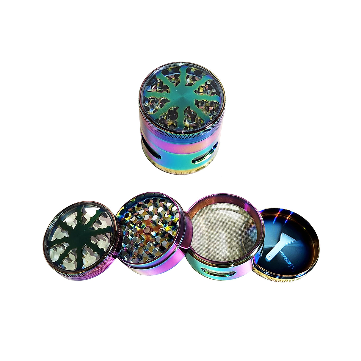 63mm 4-Part Rainbow Lightning Metal Tobacco Grinder with Window