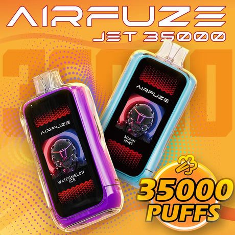 AIRFUZE JET 35000 Disposable Device with ultra-large dynamic screen, 35,000 puffs, dual mesh coil, and adjustable airflow – bulk wholesale option.