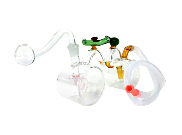 Creative Bike Shape Clear Glass Oil Burner Water Pipe with Silicone Tube Unishowinc Creative Bike Shape Clear Glass Oil Burner Water Pipe with Silicone Tube