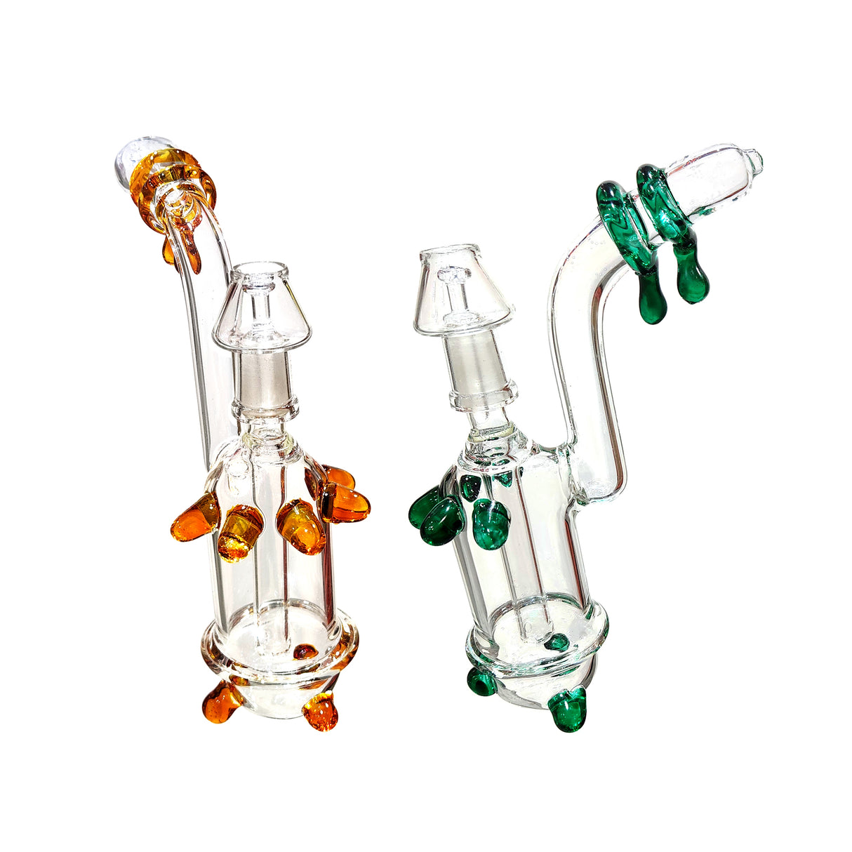 7.25″ Colored Clear Glass Water Pipe with Glass Bowl and Nail Set