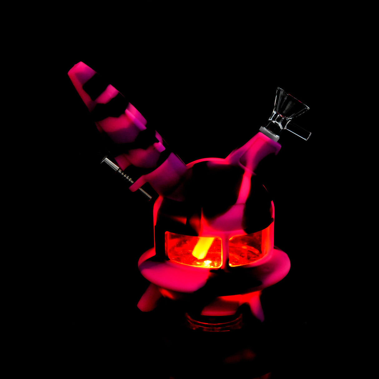 7.25" Colored UFO Style Silicone 2-in-1 Water Pipe & Nectar Straw with LED and Glass Bowl