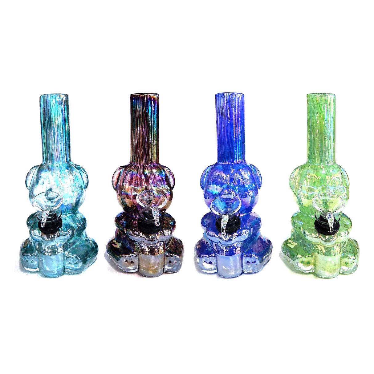 6" Colored Bear Style Soft Glass Water Pipe with Glass on Glass Bowl