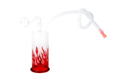 5.25" Fire Design Frost Clear Glass Oil Burner Water Pipe with Silicone Tube Unishowinc 5.25" Fire Design Frost Clear Glass Oil Burner Water Pipe with Silicone Tube