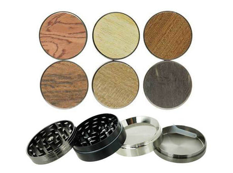 50mm 4-Part Tobacco Grinder with Wooden Inlay Unishowinc 50mm 4-Part Tobacco Grinder with Wooden Inlay