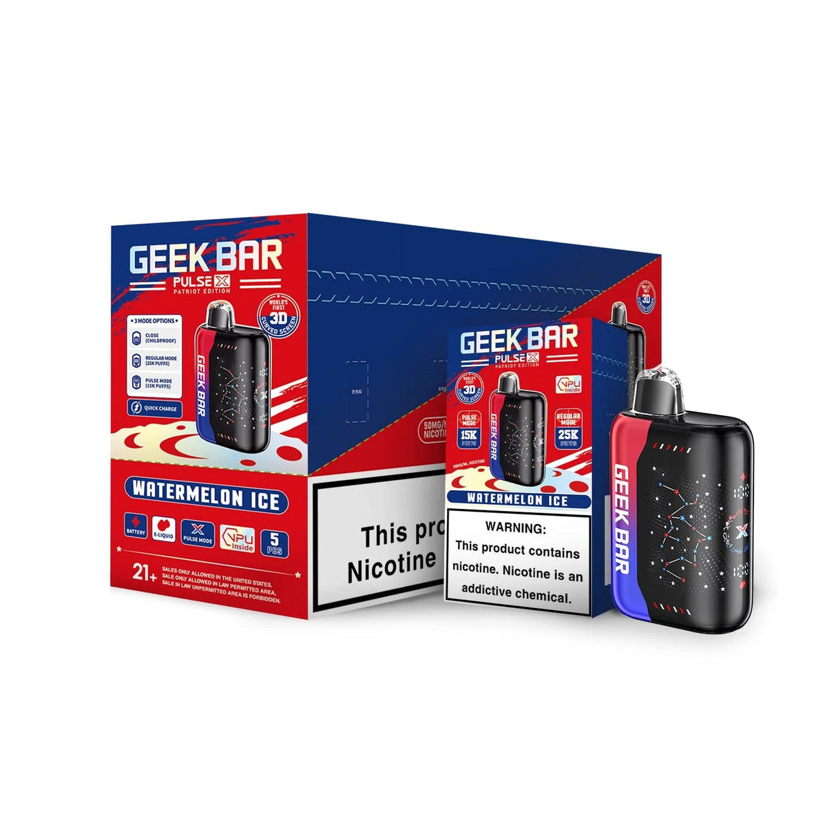 Geek Bar Pulse X 25K Puff PATRIOT EDITION Disposable Device – 25000 Puffs (2 Box per Flavor Max Limit)