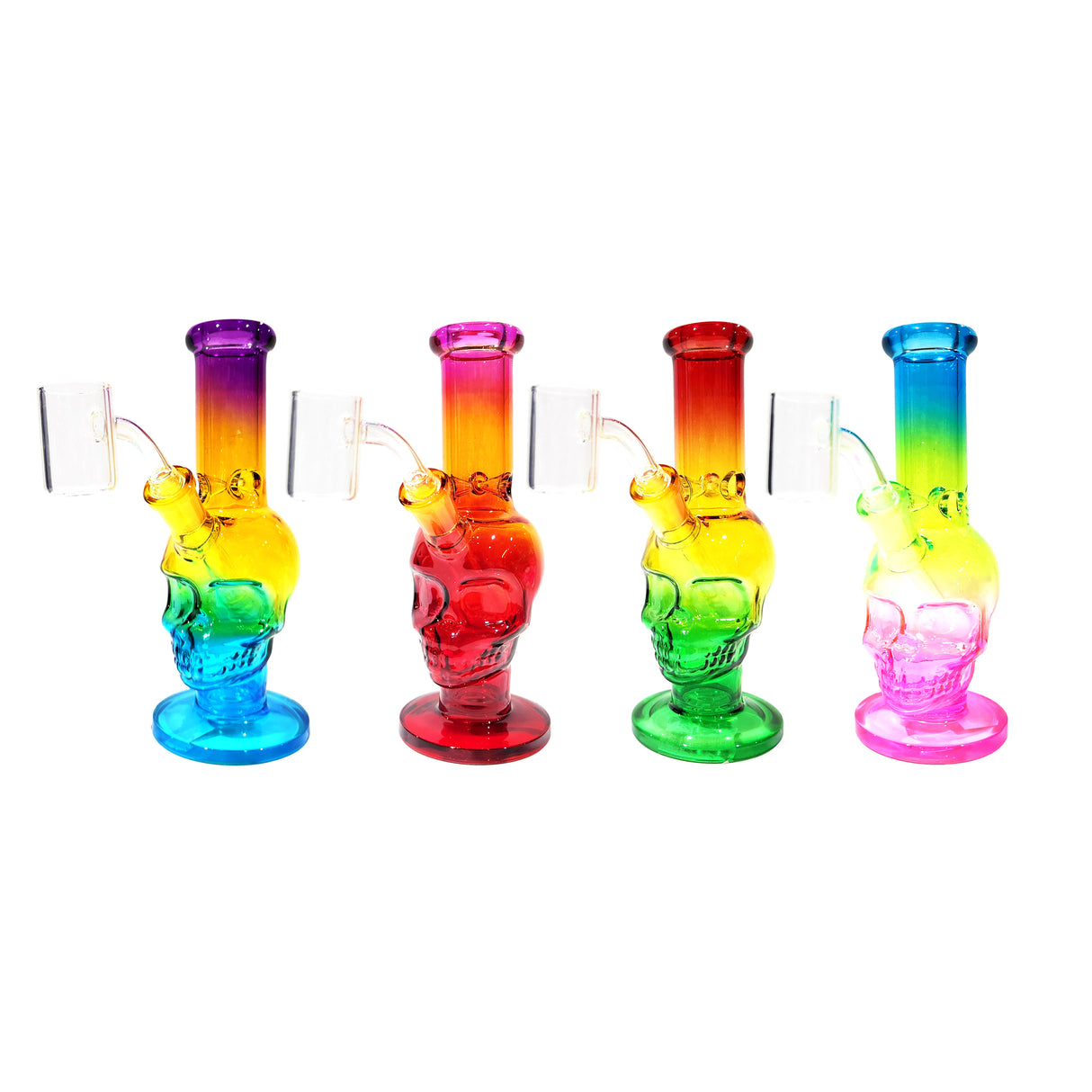 7" Gradient Colored Skull Style Glass Water Pipe with 14mm Male Quartz Banger