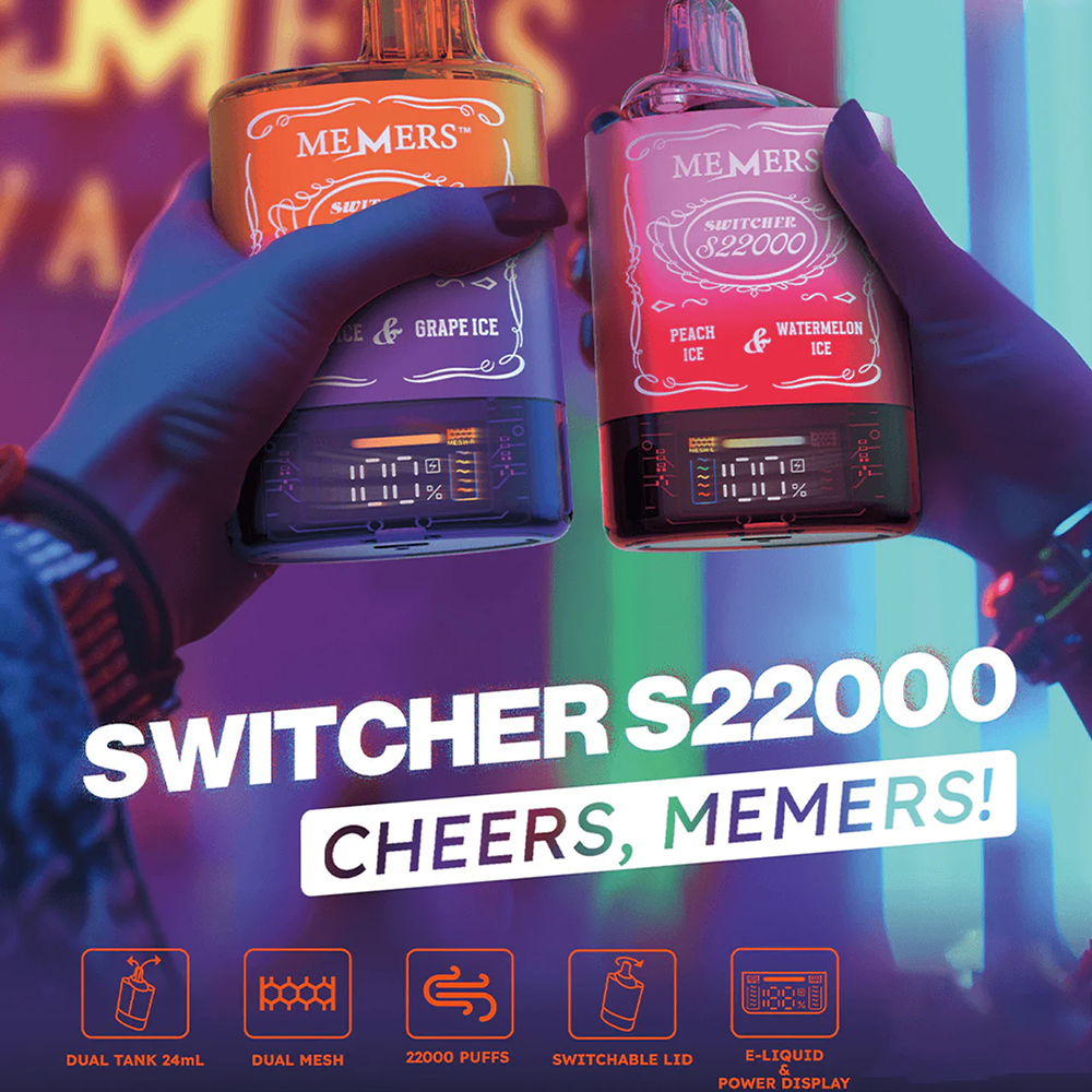 MEMERS S22000 Dual-Flavor Disposable Device – 22,000 puffs with dual-flavor switcher and 24mL e-liquid capacity, perfect for wholesale buyers.