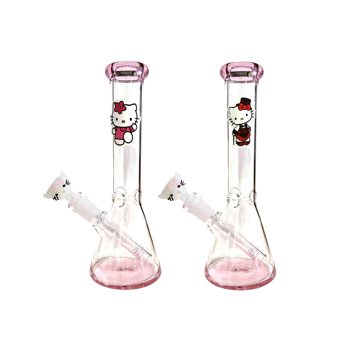 10" Pink Clear Glass Water Pipe with Cat Style Glass on Glass Bowl