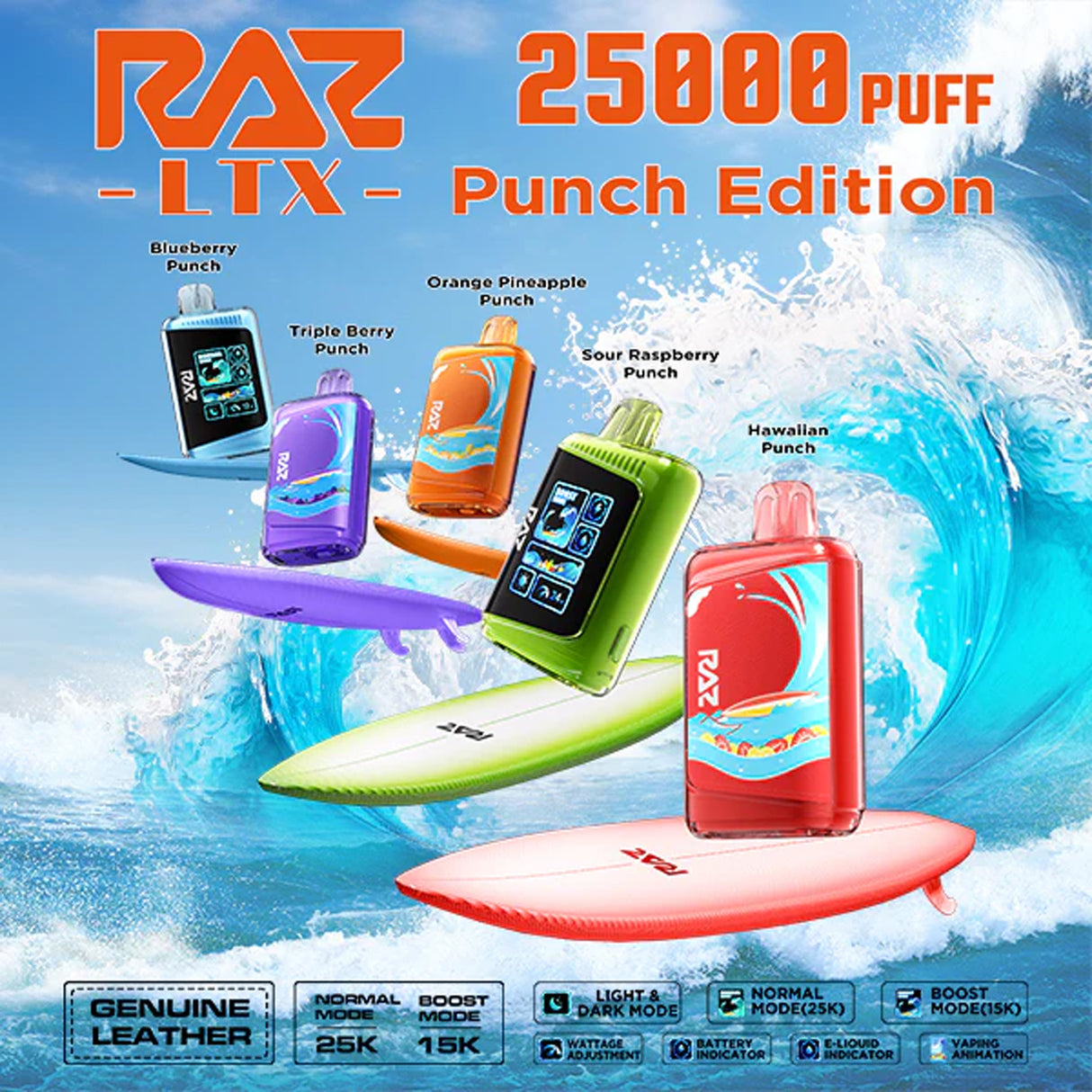 Raz LTX 25K Puff Punch Edition Rechargeable Disposable Device – 25000 Puffs (2 Box per Flavor Max Limit)