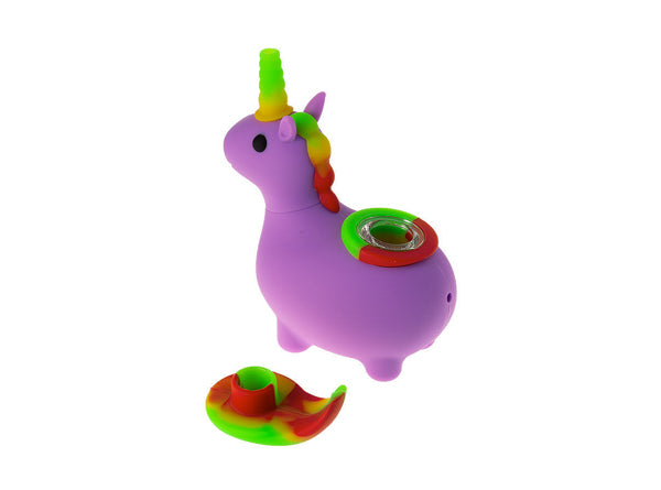 4.5″ Silicone Unicorn Shape Hand Pipe with Glass Screened Bowl & Cap Unishowinc 4.5″ Silicone Unicorn Shape Hand Pipe with Glass Screened Bowl & Cap