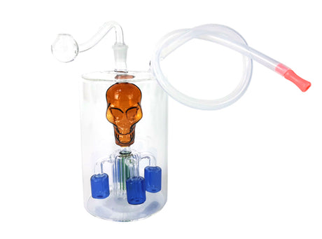 5.75" Colored Skull Clear Glass Oil Burner Water Pipe with Silicone Tube Unishowinc 5.75" Colored Skull Clear Glass Oil Burner Water Pipe with Silicone Tube