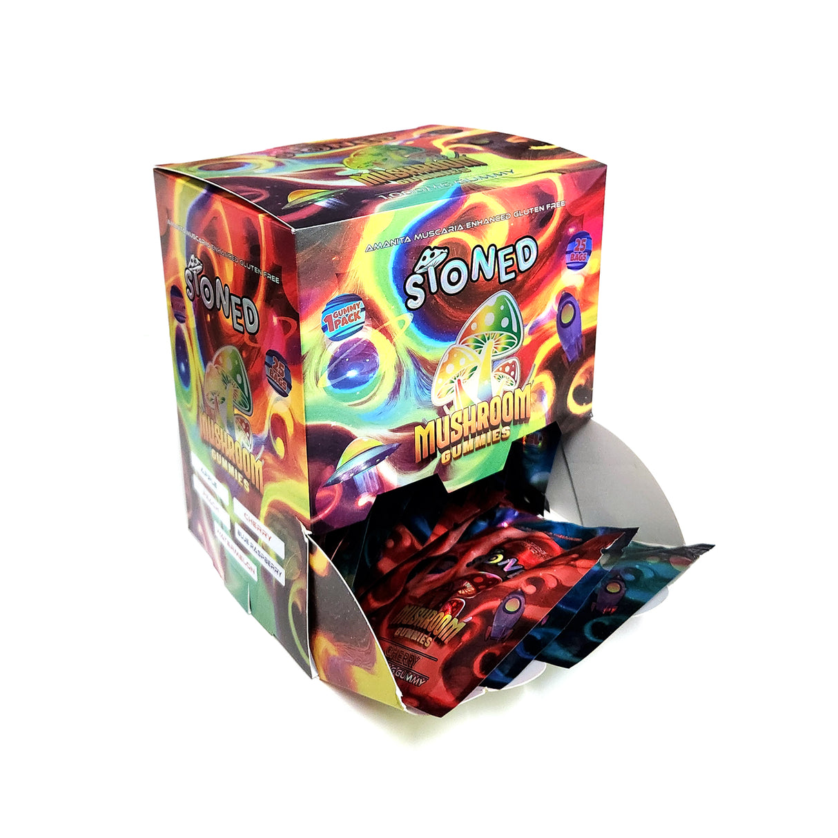 STONED Amanita Muscaria Mushroom Single Gummy Mixed Flavors Package 1000mg 25pack/display 25000MG