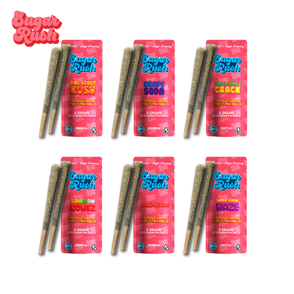 Sugar Rush Premium Exotic THC-P 5G Pre Rolls (2CT)