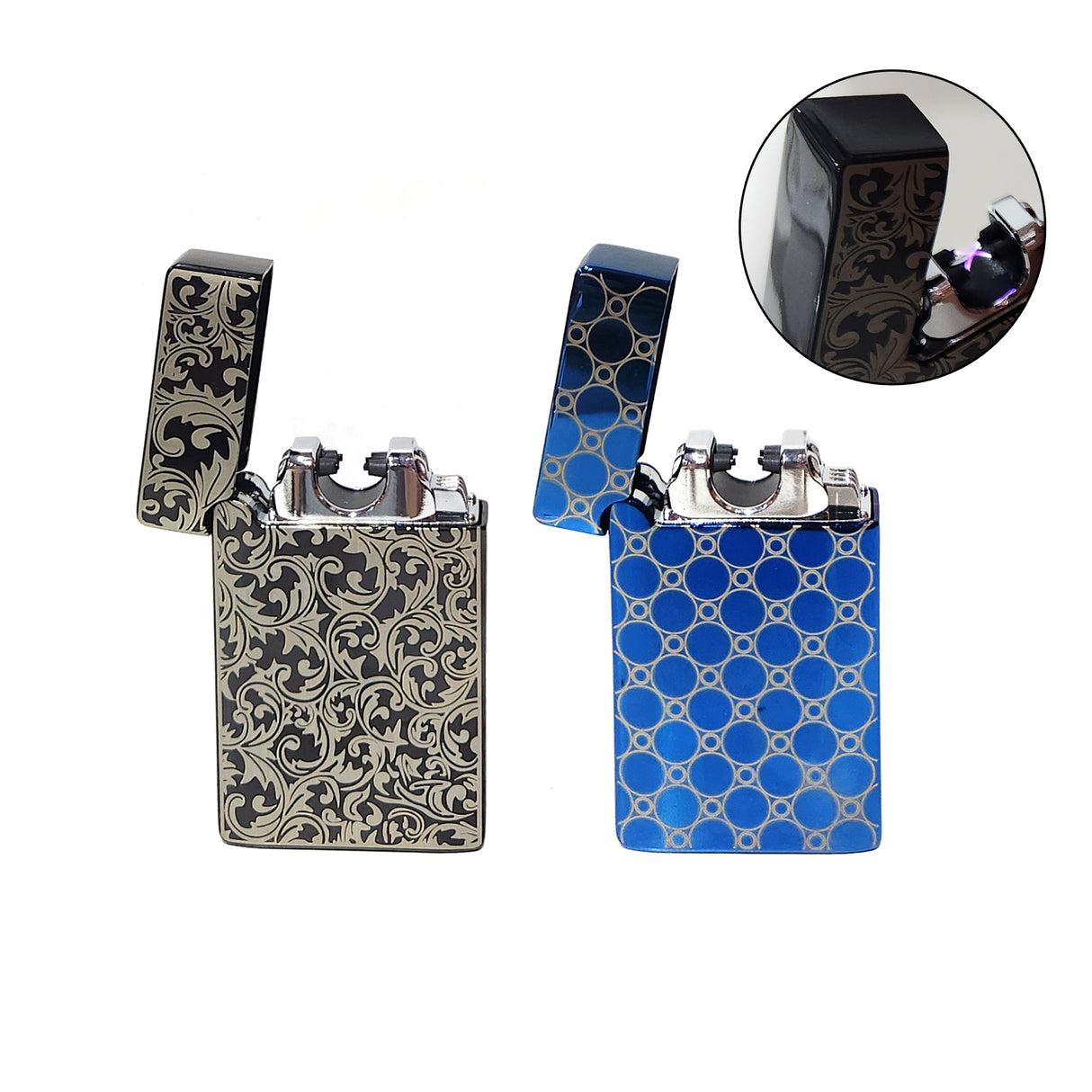 USB Rechargeable Windproof Flameless Electric Plasma Dual Arc Lighter with Gift Box