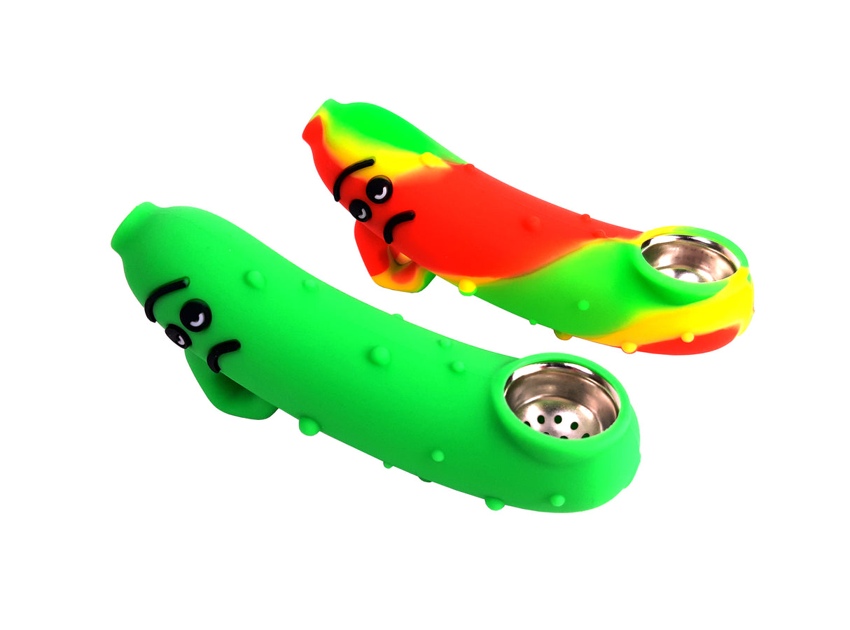 4.5" Sad Pickle Silicone Pipe with Metal Bowl Unishowinc 4.5" Sad Pickle Silicone Pipe with Metal Bowl